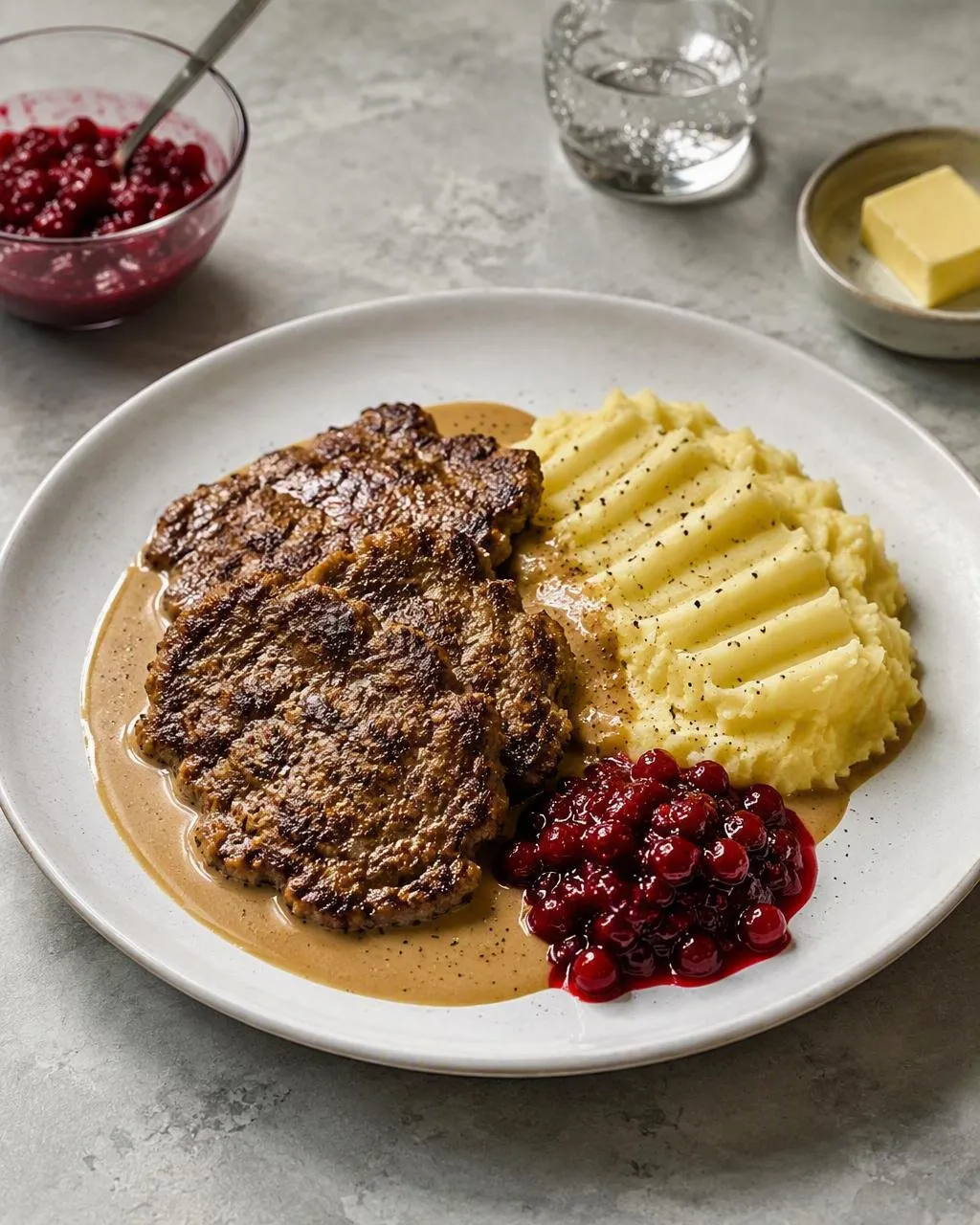 Snabba färsbiffar med pressad potatis